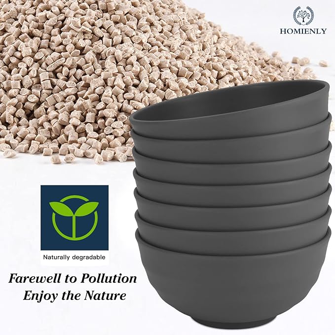 Homienly Wheat Straw Bowl Set, 60 OZ Unbreakable Lightweight Salad Bowls Set of 8, Bowls for Serving, Soup, Cereal, Dinner, Ramen, Microwave and Dishwasher Big Bowl for Kitchen, Camping(Grey, 60 OZ)