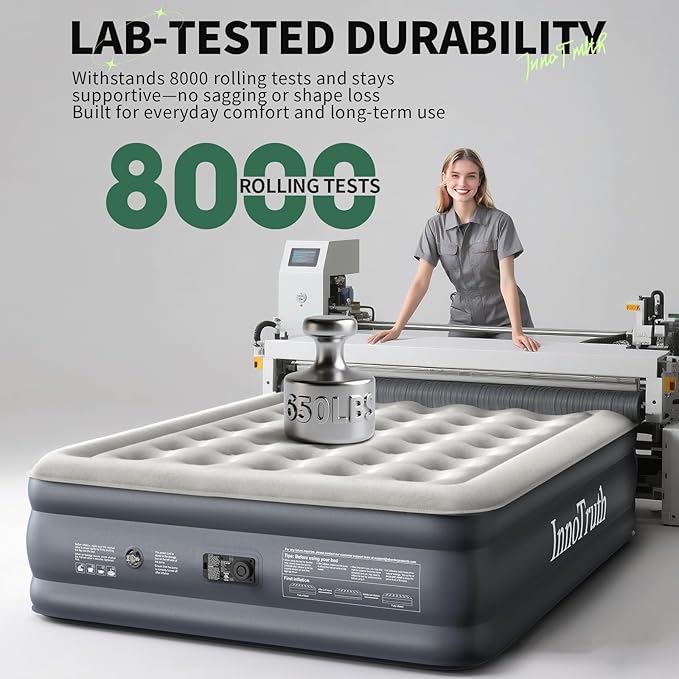 InnoTruth Air Mattress Queen with Built in Pump, Inflatable Mattress Blow up Mattress, 18" Self Inflating Colchones Inflables Foldable Air Bed for Guest & Home, Ideal for Camping, 650lbs Weight Max