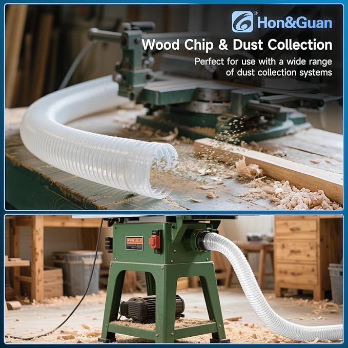 Hon&Guan 4" x 10' Dust Collection Hose, Flexible Clear Odorless PVC Dust Collector Hose with Carbon Steel Wire, Puncture Resistant Dust Hoses for Woodworking Dust Collecting System