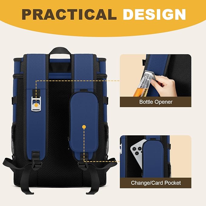 Cooler Backpack - 40 Cans Insulated Backpack Cooler for Men & Women, Portable 2 Leak Proof Compartments Coolers Bag for Beach Travel Picnic Lunch Hiking BBQ Camping - MIYCOO