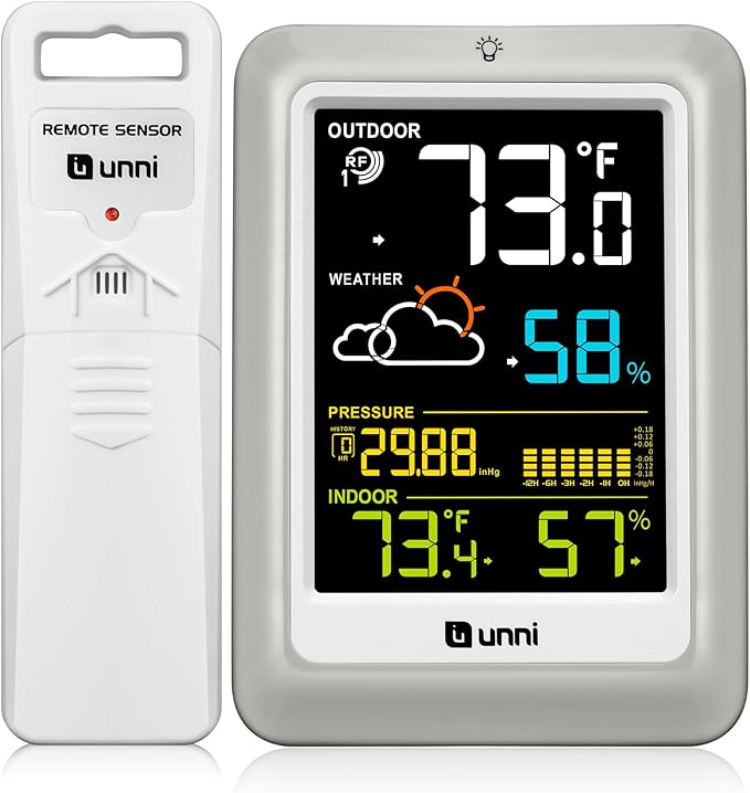Wireless Weather Stations, with 330ft Range Sensor and Adjustable Backlight Inside Outside Monitor (Colorful)