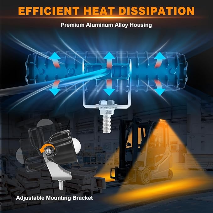 LED Forklift Safety Light - 2 Pack Warehouse Warning Light with Adjustable Mounting Bracket for Truck, AGV Security Indicator Spotlight Brightness (Yellow)