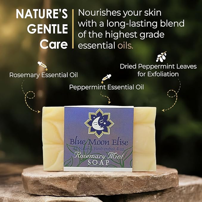 Rosemary Mint Bar Soap for Men and Women, Made with Organic Ingredients, Handmade in the USA, Moisturizing and Therapeutic for Face/Body, Soap Bar for Sensitive Skin