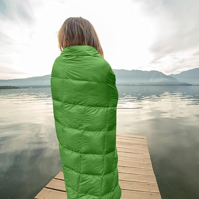 zzlamb Puffy Down Camping Blanket Water-Repellent, Down Throw Travel Blanket Portable for Outdoor, Light Warm Quilt for Couch Plane Car Theater Stadium Picnic RV Backpacking Hammock