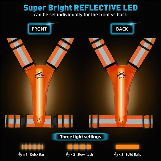 LED Reflective Vest Safety Gear, Light Up Vest for Night Walking Cycling, High Visibility Running Vest with Reflective Strips