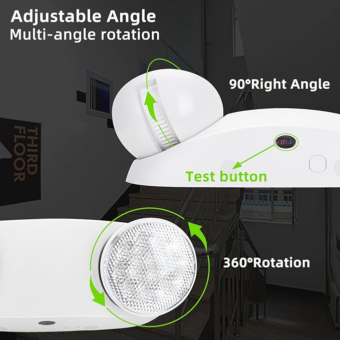 RMC LED Emergency Lights with Battery Backup, Two Head Adjustable Commercial Emergency Lighting, AC120-277V, Hardwired Emergency Exit Light Fixtures for Home and Business, ETL Listed, 2 Pack