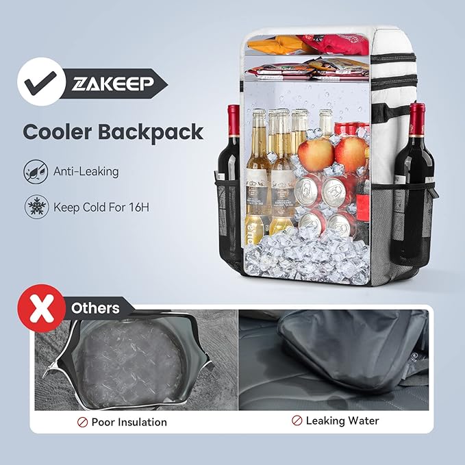 Cooler Backpack, 36 Cans Multifunctional Leakproof Cooler Backpack with Padded Top Handle, Mesh Pocket for Camping BBQ