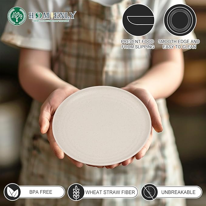 Homienly Small Plates Set of 8, Wheat Straw Plates, 5.7 Inch Lightweight Unbreakable MIni Dessert Plate, Microwave and Dishwasher Safe Small Plate Set - Beige