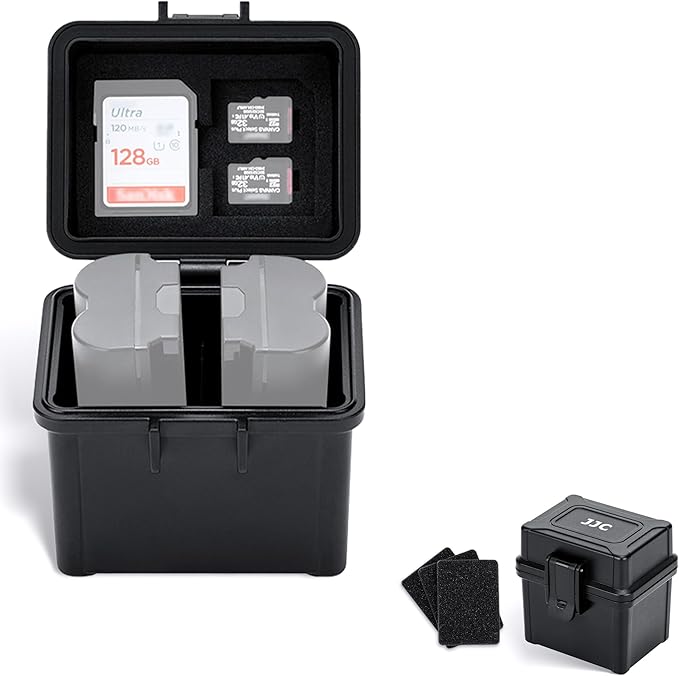 JJC Portable Camera Battery Organizer for 2 x Canon LP-E17 LP-E12 Nikon EN-EL25 EN-EL14A Sony NP-FZ100 FW50 Fuji NP-W235 NP-W126 Battery & SD Card