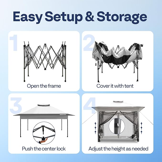 VIVOHOME Pop Up Gazebo 10x10ft Outdoor Canopy Tent with Mosquito Netting & 2 Tiers Roof for Patio Garden Backyard, Grey