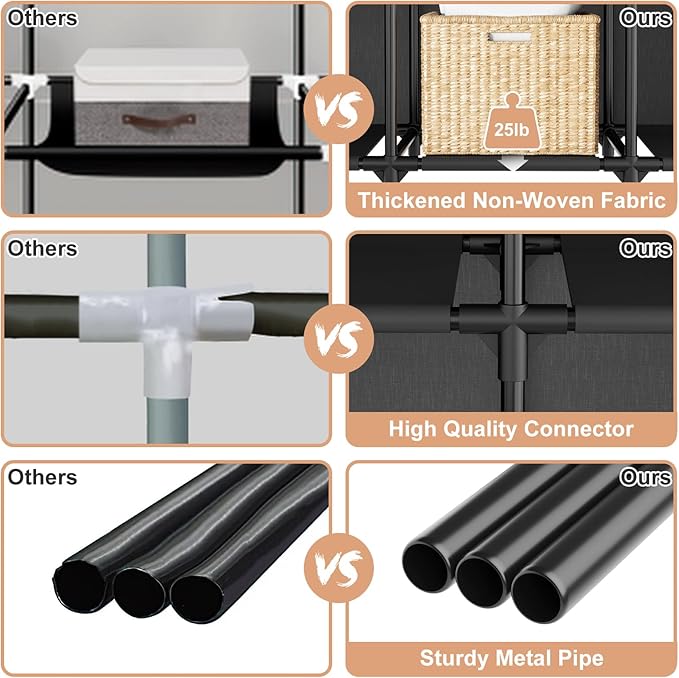 Portable Closet for Hanging Clothes, 67 Inch Wide Portable Wardrobe Closet with Cover, 4 Hanging Rod, Storage Shelves and Side Pockets, Large Free Standing Closet for Bedroom, Black