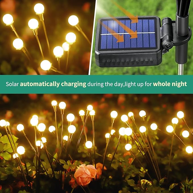 Solar Lights Outdoor Waterproof,6 Packs 48LED, Garden Decor, Patio Decor, Firefly Lights Solar Outdoor, Unique Gifts for Women