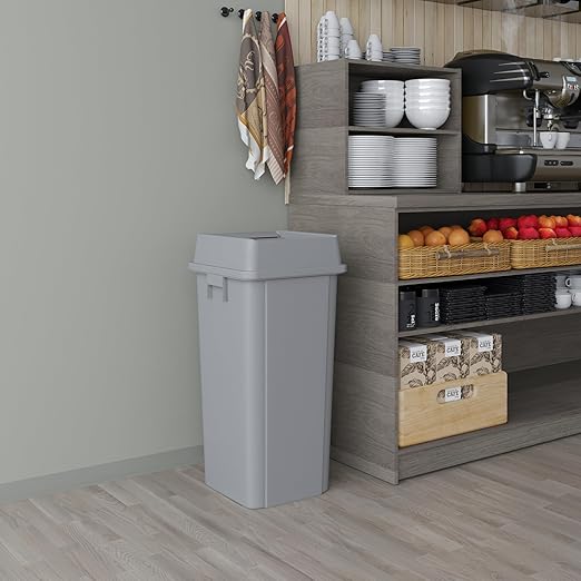 23 Gallon Gray Square Commercial Trash Garbage Can with Lid | Outdoor Office Restaurant School Kitchen