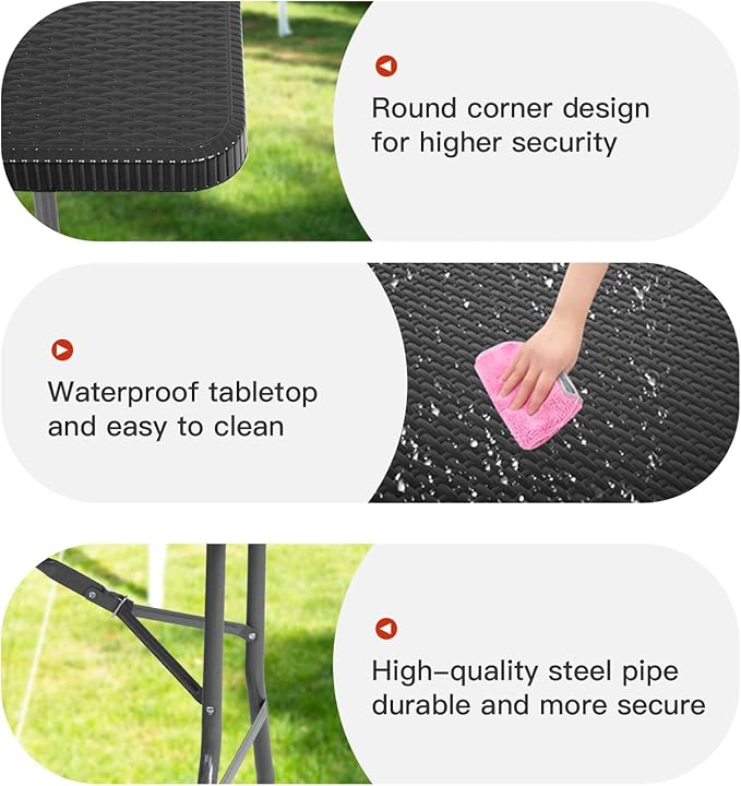 PayLessHere Folding Tables Plastic 6ft Folding Table Half Portable Foldable Table for for Parties Wedding BBQ Camping,Garden, Party, Black Ratten 6FT