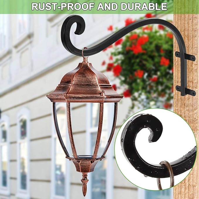 4Pack Heavy Duty Plant Hanger, 12inch Outdoor Hanging Plant Bracket, 60lbs Bearing Capacity Metal Wall Flower Pot Hanger Hooks, Wall Hanging Hooks for Wind Chimes, Bird Feeders, Lanterns