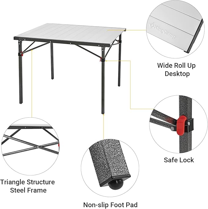 KingCamp Camping Table Aluminum Folding Table Portable Lightweight Roll Up Foldable Camp Table for Indoor & Outdoor Camping Picnic Barbecue Backyard Party, 4-5Person