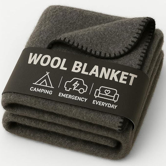 Wool Camping Blanket – 70% Wool Heavy-Duty Military Style Throw, Warm & Washable, Fire Retardant Cover for Emergency, Survival & Outdoor Use – Perfect for Camping, Car, Home & Hiking, Grey 66x90