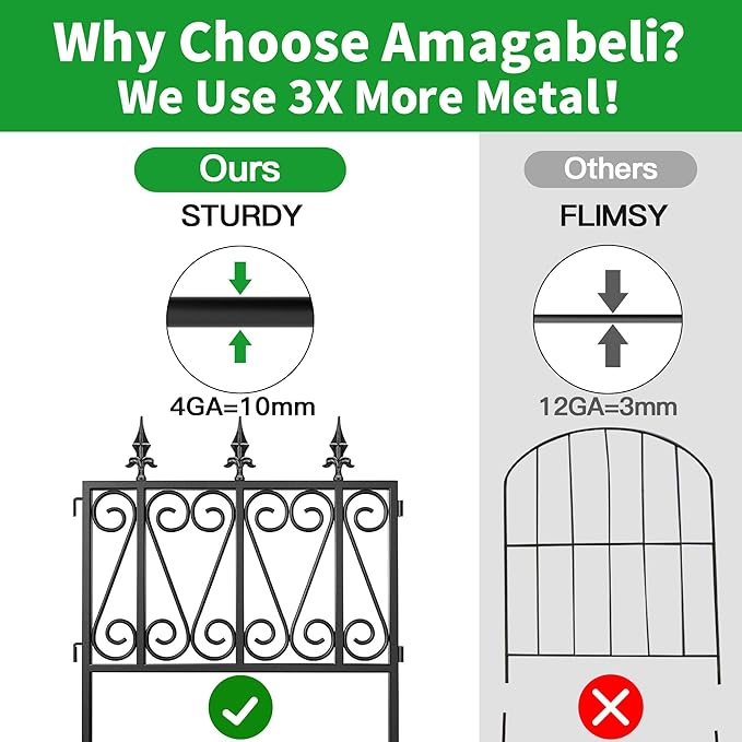 AMAGABELI GARDEN & HOME 5 Panels 24in(H)×10ft(L) Decorative Garden Fences and Borders for Dogs No Dig Metal Garden Edging Border Animal Barrier Fencing for Flower Bed Yard Patio