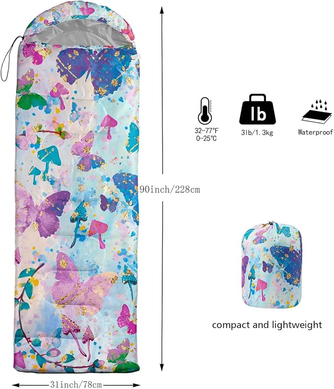Sleeping Bags for Adults and Kids Backpacking Camping Sleeping Bags for Girls and Boys Lightweight Waterproof Cold/Warm Sleeping Bag for Season Camping Essentials Outdoor Travel with Compression Bags