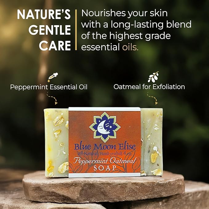 Peppermint Oatmeal Bar Soap, Scented with Premium Peppermint Essential Oils, Handmade in the USA, Moisturizing and Therapeutic for Face/Body, For Sensitive Skin