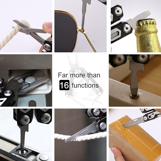 Gifts for Men, KUPERIA Multitool Needle Nose Pliers, 16-in-1 Stainless Steel Multi Tool Pocket Knife, Cool Gadgets, Survival Knife with EDC Pouch Used as Bottle Opener, Screwdriver, saw etc