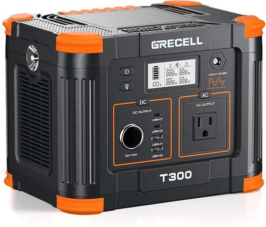 GRECELL 300W Portable Power Station 230.88Wh Solar Generator with USBC PD 60W, 110V Outlet Perfect for Camping, Outdoor Trips, Home Backup & Travel
