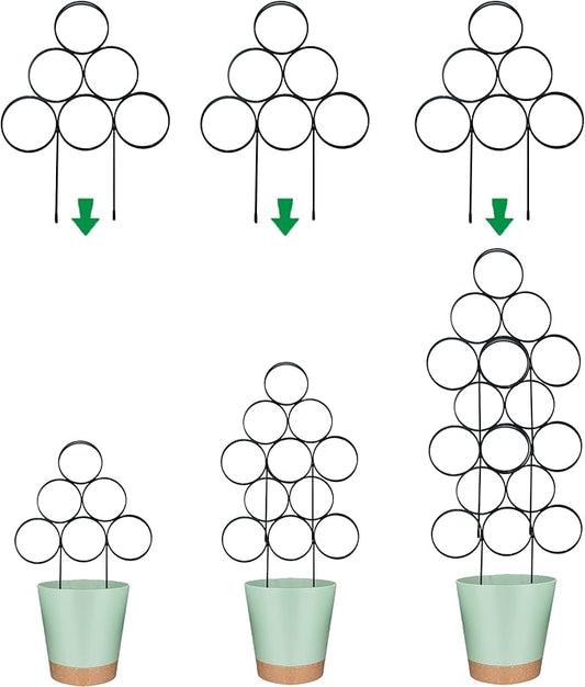 Trellis for Climbing Plants Indoor 15.7 Inch, Stackable Garden Trellis for Potted Plant Support, 3 Pack Small Houseplant Metal Wire Trellis for Vines Pothos Rose Monstera Accessories (Black)