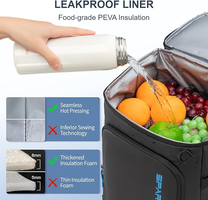 Backpack Cooler Insulated Leak Proof 33/49 Cans, 2 Insulated Compartments Thermal Bag, Portable Lightweight Beach Travel Camping Lunch Backpack for Men and Women