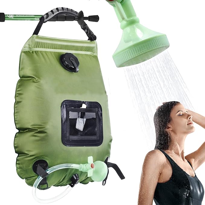 Solar Portable Shower Bag, 5 Gal/20L Solar Heating Camping Shower Bag with Removable Hose&On-Off Switchable Shower Head, Compact Camping Shower for Camping, Hiking, Traveling, Beach Swimming