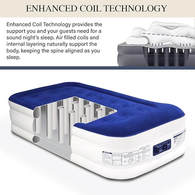 King Koil Luxury Twin Air Mattress with Built-in Pillow Top & Integrated High-Speed Patented Pump – 20" Inflatable Twin Blow Up Airbed for Camping, Home & Guests, Waterproof, 1-Year Warranty