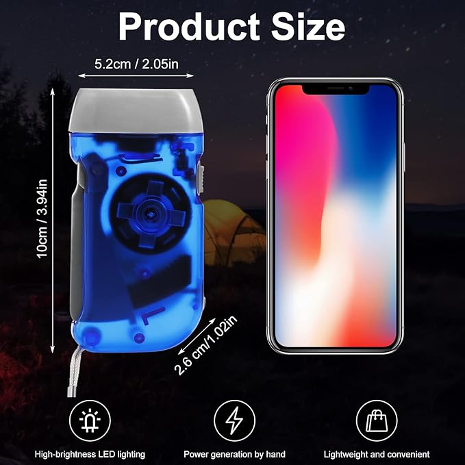 Treela 36 Pcs Hand Crank Flashlights Operation Christmas Items Bulk Squeeze Flashlight No Battery Required Torchlight 3 Powered Charging for Emergency(Yellow, Gray, Blue, Red)