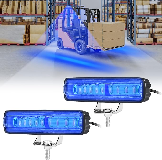 LED Forklift Safety Light - 2 Pack Warehouse Warning Light with Adjustable Mounting Bracket for Truck, AGV Security Indicator Spotlight Brightness (Blue)