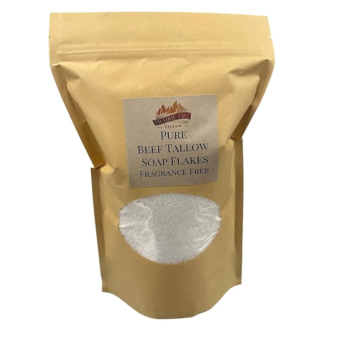 Pure Beef Tallow Soap Flakes - Made in USA - Grass Fed and Finished - Face, Body and Hair - Cleans, Moisturizes, Soothes, and Hydrates. Natural and Organic Tea Tree
