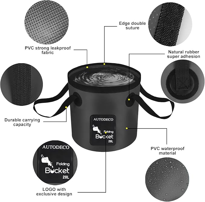 AUTODECO 2 Pack Collapsible Bucket 5 Gallon Container Folding Water Bucket Portable Wash Basin for Outdoor Travelling Camping Fishing Gardening Car Washing 20L