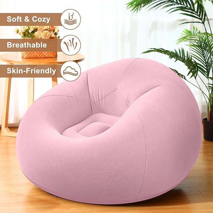 Realspring 12 Pcs Bean Bag Chairs for Adults Inflatable Chairs with Electric Air Pump,Blow up Couch Folding Portable Inflatable Couch Lazy Sofa for Reading Living Room Camping (Pink)
