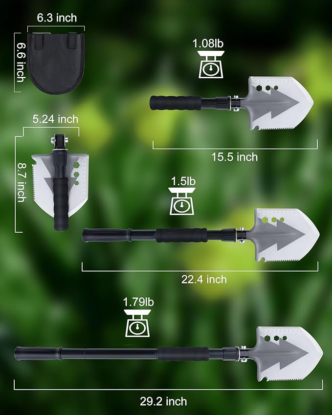Folding Survival Shovel, Camping Shovel for Off Road, Gardening, Beach, Digging Dirt, Sand, Mud and Snow, Emergency and Outdoor, 29 inch