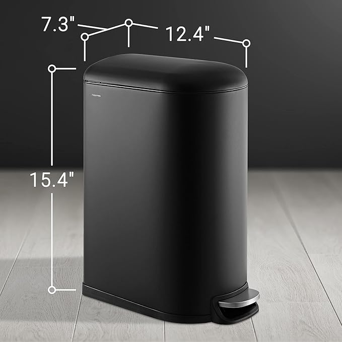 happimess HPM1009B Roland Mini 2.6-Gallon Step-Open Trash Can with Soft-Close Lid, Modern, Minimalistic, Fingerprint Proof for Home, Kitchen, Laundry Room, Office, Bedroom, Bathroom, Black