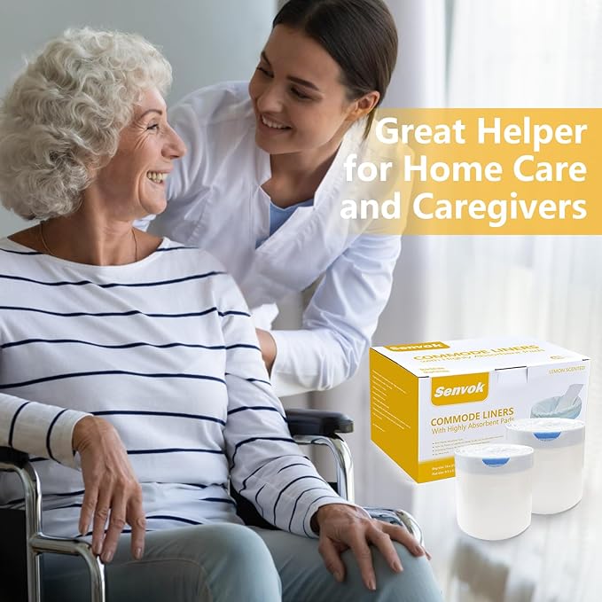 Senvok Commode Liners with Highly Absorbent Pads - 60 Pack | Lemon Scented | Leak-Proof Medical Grade Disposable Liners for Bedside Commode & Adult Toilet Care