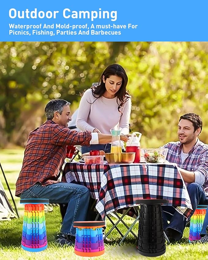 Collapsible Stool with Large Load Capacity,Portable Lightweight Folding Stool for Adults,Collapsible Chair Telescoping Design for Outdoor Fishing,Hiking,Travel,BBQ(Blue-Rainbow)