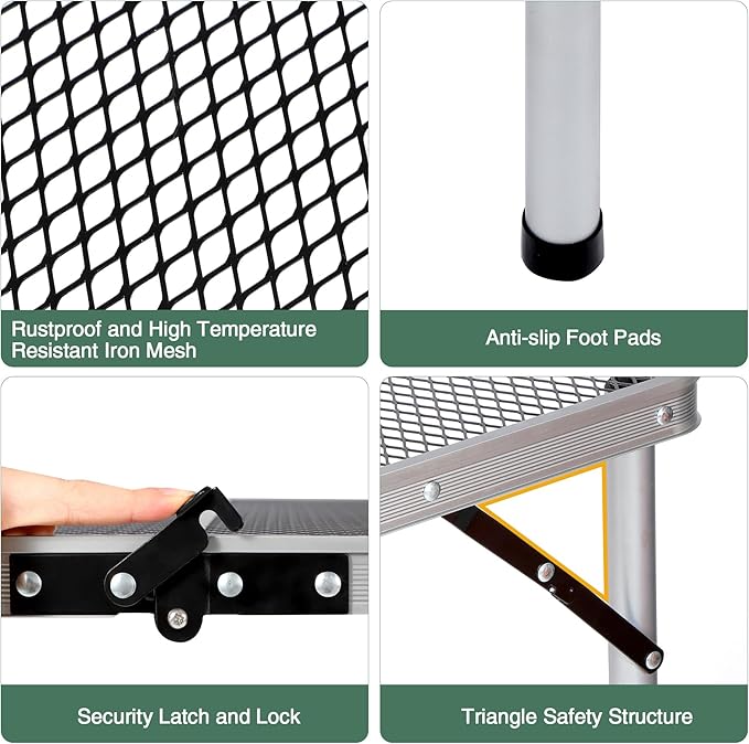 RedSwing Portable Grill Table for Outside, Aluminum Folding Grill Stand Table for Outdoor Camping Picnic BBQ, Lightweight Adjustable Height, (48"x24"x15"/28" Sliver)