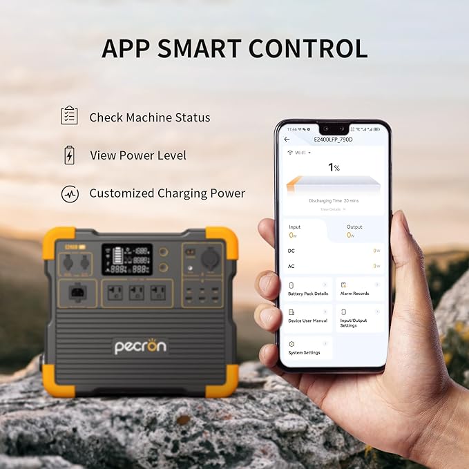 PECRON Portable Power Station E2400LFP, 2048Wh Solar Generator Backup, 2400W LiFePO4 Battery Expandable to 8192Wh, Fast Charging in 1.5 Hrs Power Station for Emergencies, Camping, RV, Home Use