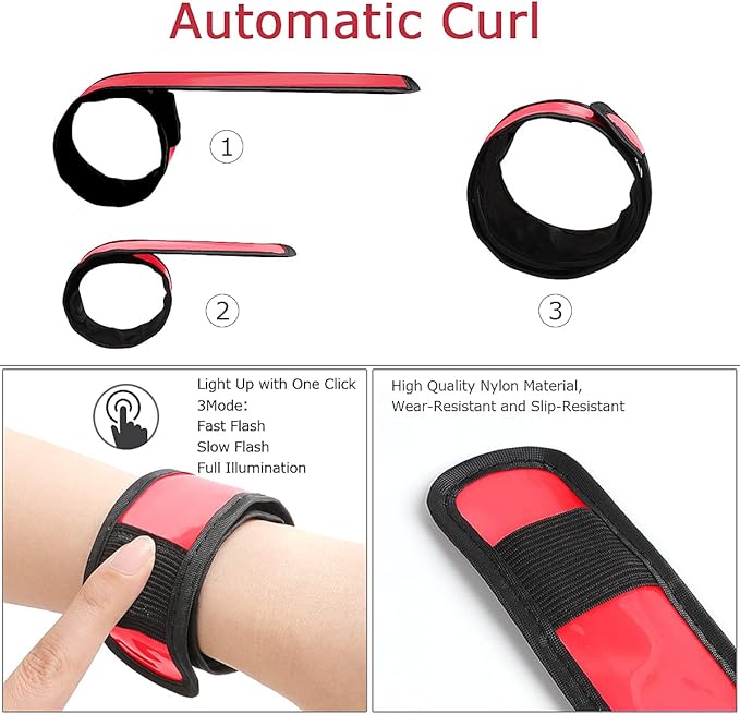 Pack of 6 LED Light Up Band Slap Bracelets Night Safety Wrist Band for Cycling Walking Running Concert Camping Outdoor Sports