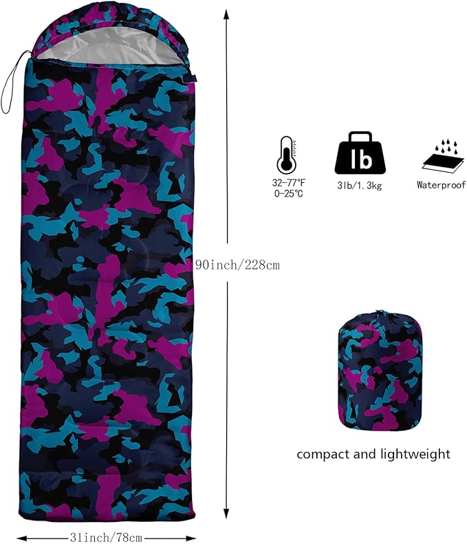 Sleeping Bags for Adults and Kids Backpacking Camping Sleeping Bags for Girls and Boys Lightweight Waterproof Cold/Warm Sleeping Bag for All Season