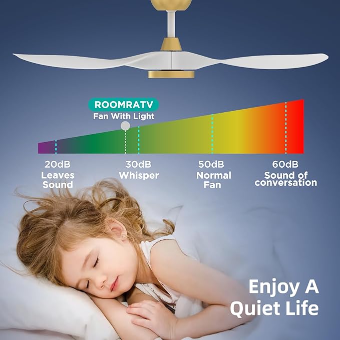 Roomratv Ceiling Fans with Lights,Large Airflow 52inch Modern Ceiling Fan with Quite Reversible DC Motor 3 Color Temperature LED Light (White Gold)