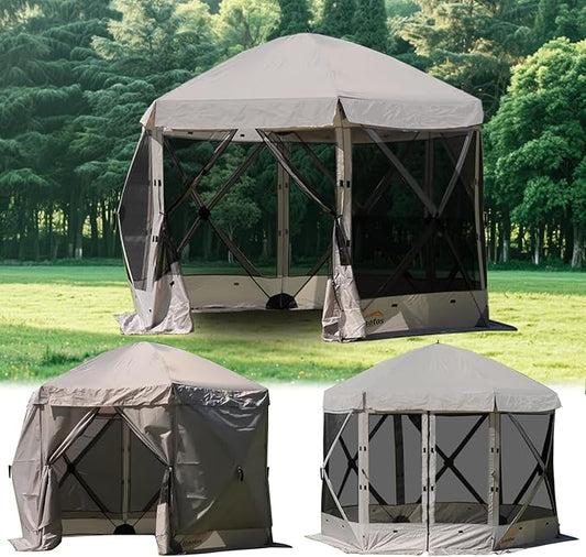 Pop Up Screen Tent, 12'x12' Windproof & UV Protection Sun Shelter, Portable Instant Setup, 6-Sided Screen Tent for Picnic, Camping, Backyard, Outdoor (Grey)