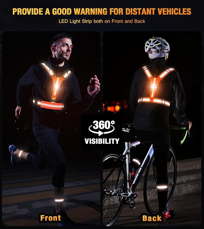 LED Reflective Vest Running Gear Set,USB Rechargeable Light Up Running Vest for Runners Night Walking with Waterproof Phone Bag,High Visibility Armband,Adjustable Waist&Shoulder for Men Women