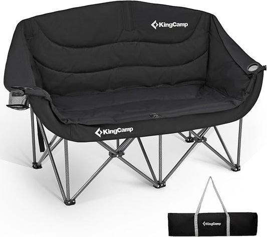 KingCamp Double Camping Chair, Oversized Heavy Duty Loveseat for Adults Portable Folding XL 2 Person Couch Padded Comfortable Two Seat with Cup Holder for Outdoor Lawn Backyard