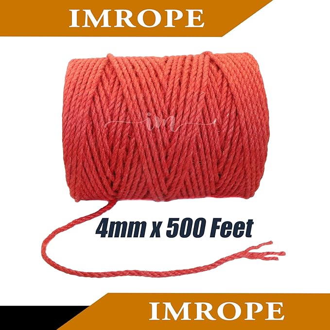 4mm x 500 Feet Red Jute Rope, Twine for Gardening Tomato Climbing Plant Tie Floristry Crafts Gift Wrapping Packing Decor