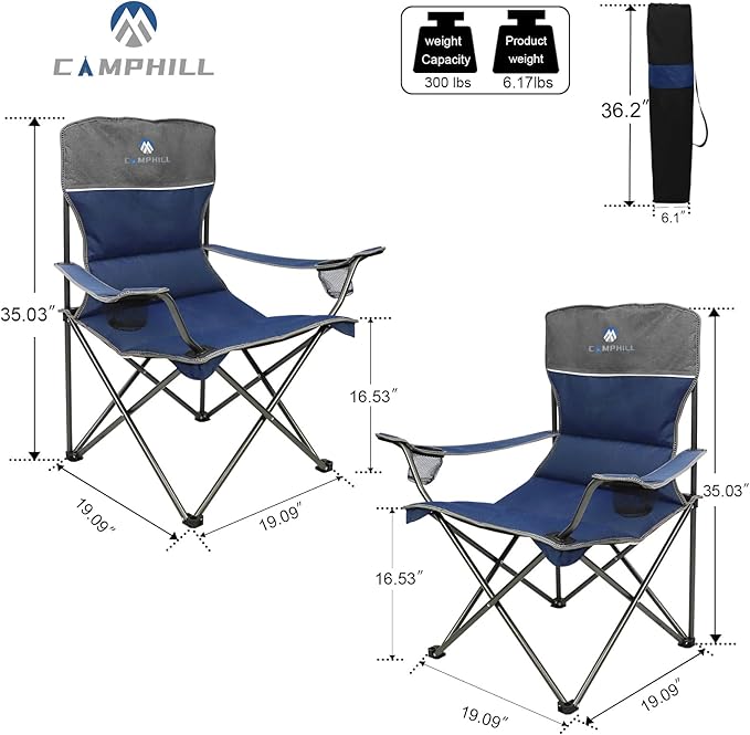 Camping Chair Set of 3, Outdoor Folding Camping Chairs for Heavy People with Cup Holder & Carry Bag,Collapsible Chair Include One Sofa Chair and Two Single Chair,Support up to 500lbs