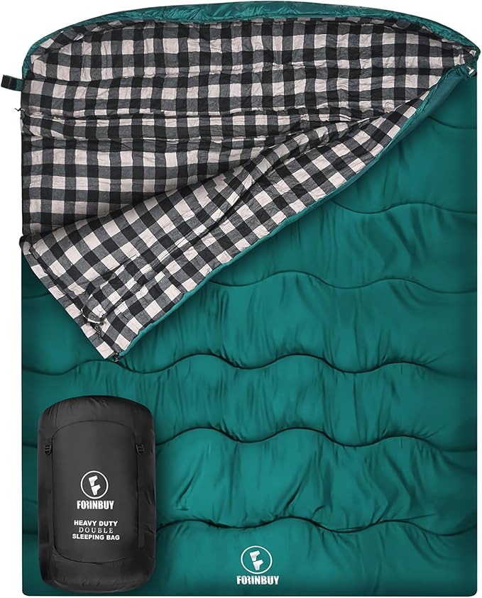 0 Degree Flannel Double Sleeping Bag for Adults, Couples or Family - Winter Queen Size Waterproof & Warm 2-Person Sleeping Bag for Cold Weather Camping, RV Travel